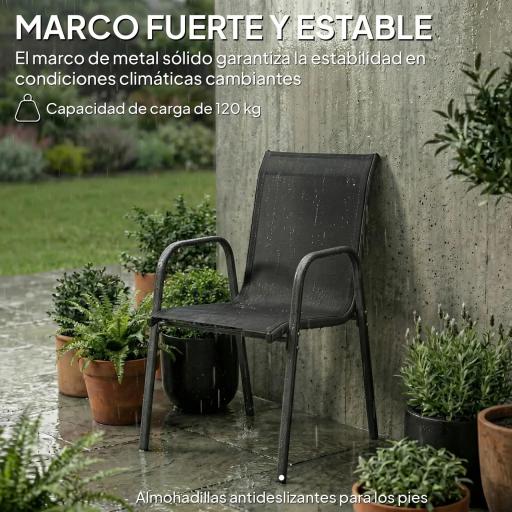 Juego de 6 Sillas de Jardín Exterior Apilables con Reposabrazos Asiento y Respaldo de Malla Estructura de Metal Negro [7]