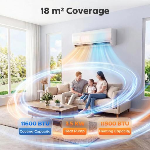 Aire Acondicionado Split Inverter 12000 BTU con Bomba de Calor WiFi y Control por Voz para 18 m² con Kit de Instalación [1]