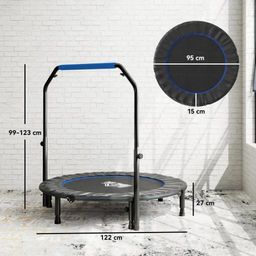Trampolín de Fitness Adultos Ø122 cm, Cama Elástica Plegable con Mango Ajustable de 4 Niveles Negro y Azul [1]