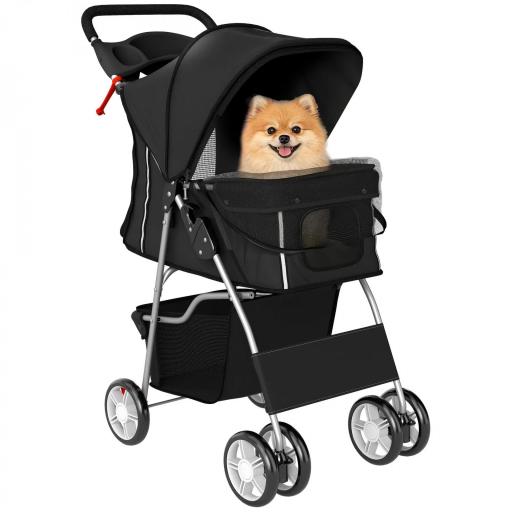 Carrito para Perros Pequeños con Cesta de Almacenaje Portavasos Ruedas y Cojín Lavable 77x44x102 cm Negro [9]