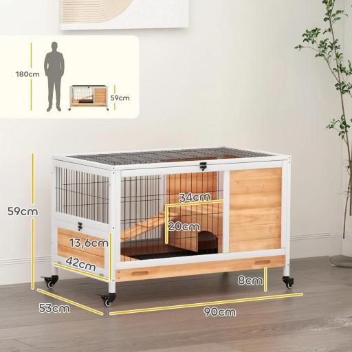 Jaula de Conejos Conejera para Mascotas Pequeñas con Techo Abrible y Bandeja Extraíble 90x53x59 cm Natural [1]