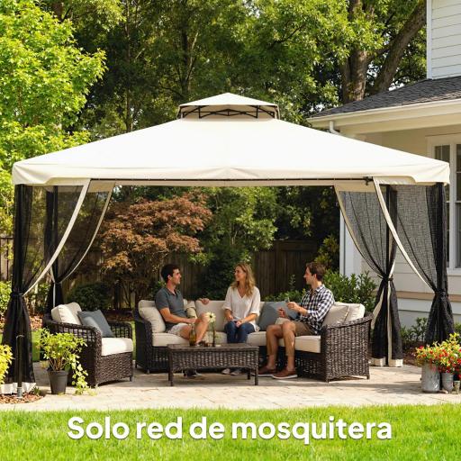  4 Paneles Laterales 3,4x2 cm para Carpa de Jardín Tela Mosquitera para Cenador Gazebo con Cremalleras y Anillas Negro [2]