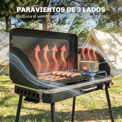 Barbacoa de Gas Portátil 2 en 1 Propano 7 kW de Mesa o de Pie con Plancha Grande Patas Desmontables Negro [6]