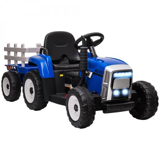 Tractor Eléctrico con Remolque para Niños 3-6 Años con Control Remoto y Cinturón de Seguridad 136,5x50x52,5 cm Azul [8]