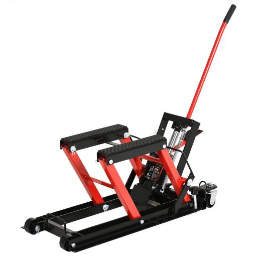 Gato Hidráulico de Motocicletas Soporte 680 kg Elevador ATV para Garaje Pista Altura Ajustable 24-36 cm con Plataforma Almohadilla Antideslizante de Alta Resistencia 110x36x67 cm Negro y Rojo [5]