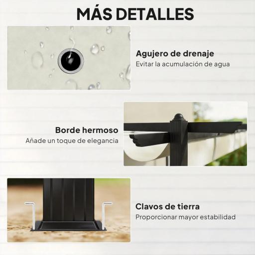 Pérgola de Jardín 4x3 m con Techo Retráctil Estructura de Aluminio UPF30+ Orificios de Drenaje Pabellón Exterior Crema [5]