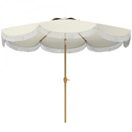 Sombrilla Boho de Ø2,7 m para Exterior con Protección UV30+ Manivela Manual y Techo Doble con Borlas Beige [9]