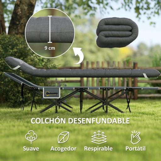 Cama de Camping Plegable con Colchón Extraíble Reposacabezas y Bolsa de Transporte 196x68x37 cm Gris Oscuro [2]