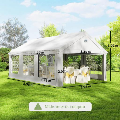 Carpa para Fiestas 4x6 m Carpa de Jardín con Paredes Extraíbles 2 Puertas y Ventanas UPF30+ para Boda Camping Blanco [1]