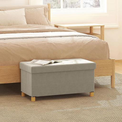 Banco Almacenaje Capacidad de 67 L 76x38x38 cm Tapizado en Terciopelo Carga 120 kg para Sala de Estar Dormitorio Crema [3]
