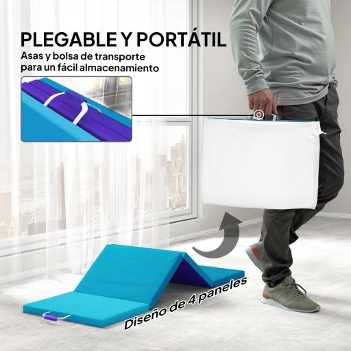 Colchoneta Gimnasia Plegable de 2 Pulgadas de Grosor con Asas de Transporte y Bolsa para Yoga Aeróbic Azul [2]