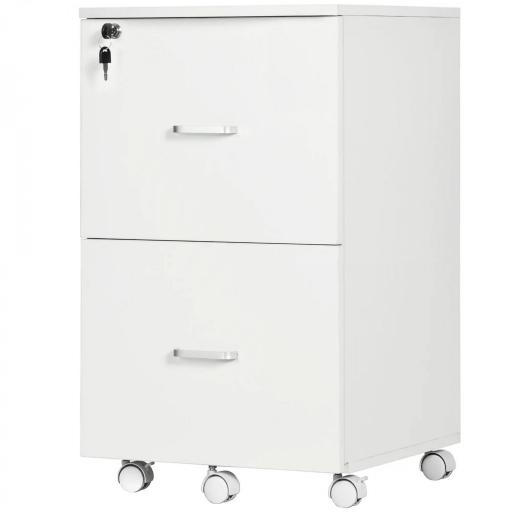 Cajonera de Oficina Mueble Auxiliar con 2 Cajones Cierre con Llave para Estudio Despacho 43x45x72 cm Blanco [8]