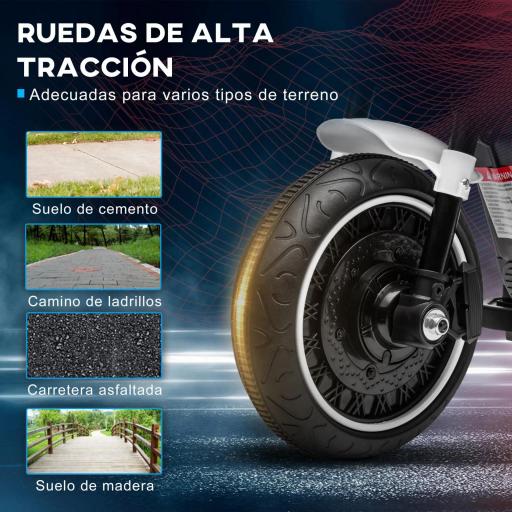Moto Eléctrica para Niños de 18-36 Meses con Batería 6V Faro y Ruedas Auxiliares Desmontables Blanco [5]