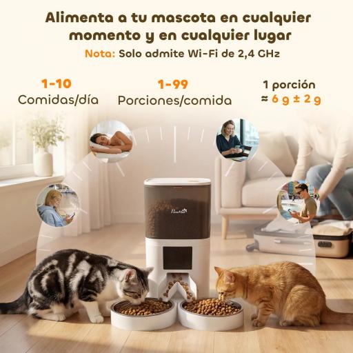 Comedero Automático 6L WiFi 2.4G con Control App 2 Cuencos Programable 1-10 Comidas Grabadora Voz 10s Fácil de Limpiar [2]