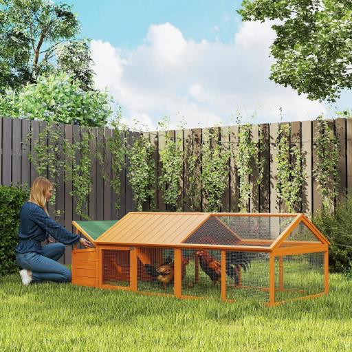 Gallinero de Madera Grande de Exterior para 4-8 Gallinas con Techo Abatible y Nido 240x112,5x76 cm Natural