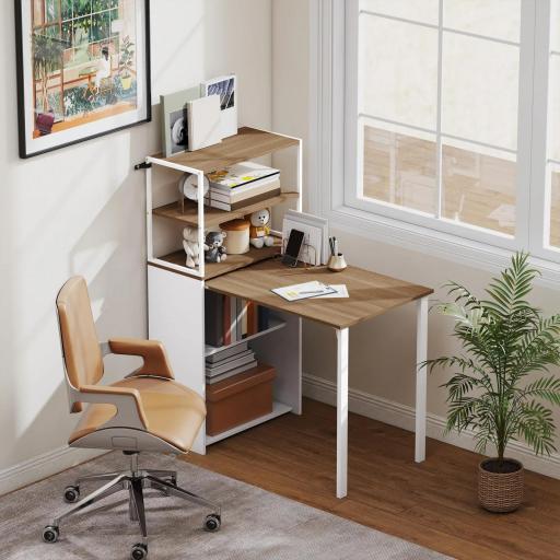 Escritorio Plegable con Estantería con 4 Estantes Mesa de Ordenador para Estudio Oficina Casa 105x60x127 cm Natural [5]