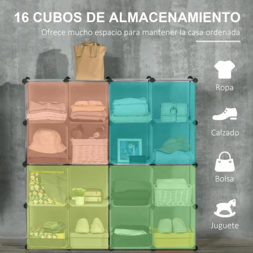 Armario Modular de Plástico Zapatero Organizador con 16 Cubos para Entrada Pasillo Dormitorio 125x32x125 cm Transparente [8]
