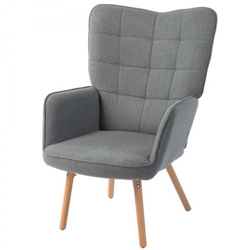 Butaca de Dormitorio con Respaldo Alto Reposabrazos Tela de Lino y Patas de Madera para Sala de Estar 71x76x101 cm Gris [8]