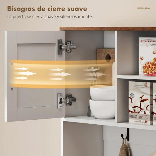 Alacena de Cocina con Botellero para 8 Botellas 4 Puertas 3 Cajones Encimera Amplio 100x38x172 cm Blanco [5]