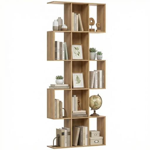 Librería en Forma de S de 5 Niveles para Salón Dormitorio Estudio Oficina 80x24x200 cm Roble [9]