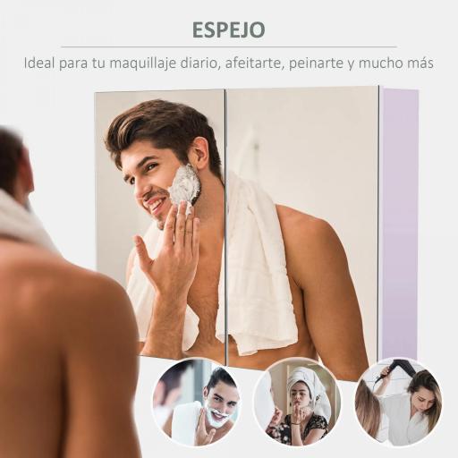Armario de Baño con Espejo Armario de 2 Puertas con 3 Estantes Interiores Estilo Moderno para Dormitorio Salón 80x15x60 cm Lila Claro [7]
