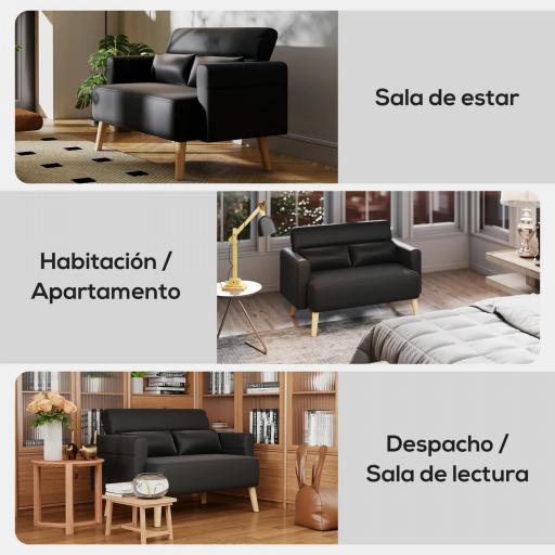 Sofá de 2 Plazas con Tapizado de Cuero Sintético Acolchado Grueso y Patas de Madera para Salón 117x78x78 cm Negro [4]