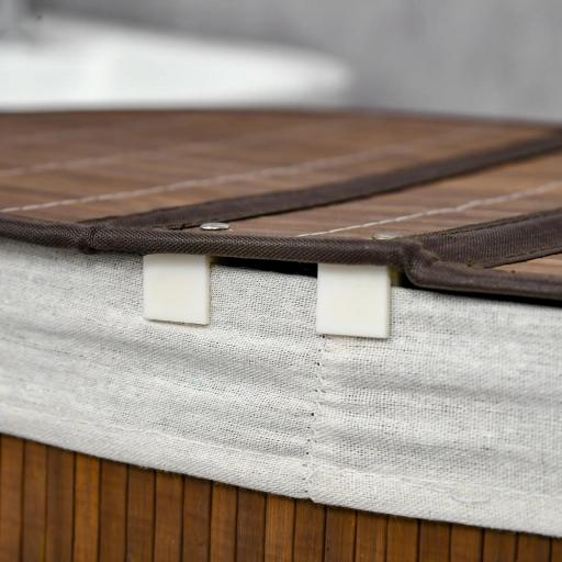 Cesto para Ropa Sucia de Bambú Capacidad de 100L Cesta para la Colada con 2 Compartimentos 62,5x37x60,5cm Marrón [3]