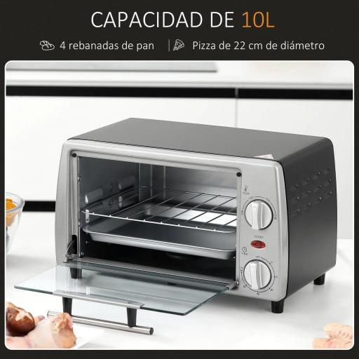 Horno Eléctrico Sobremesa 10 Litros 750W Horno Eléctrico Pequeño con Temperatura hasta 230 ℃ Temporizador 60 Minutos Bandeja y Rejilla 36,5x26x22 cm Plata [5]
