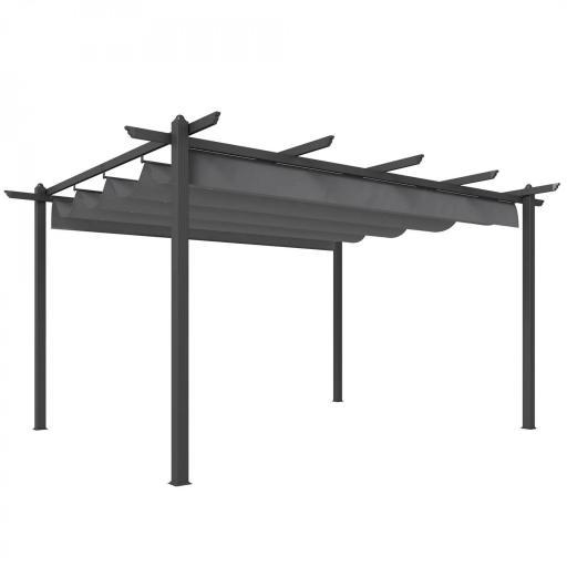 Pérgola de Jardín 4x3 m con Techo Retráctil Estructura de Aluminio UPF30+ Orificios de Drenaje Pabellón Exterior Gris [8]