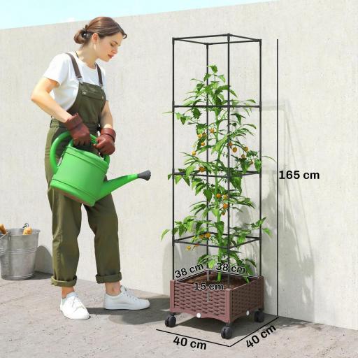 Jardinera con Enrejado Ruedas con Drenaje para Cultivos Verduras Flores Hierbas 40x40x165 cm Marrón [4]
