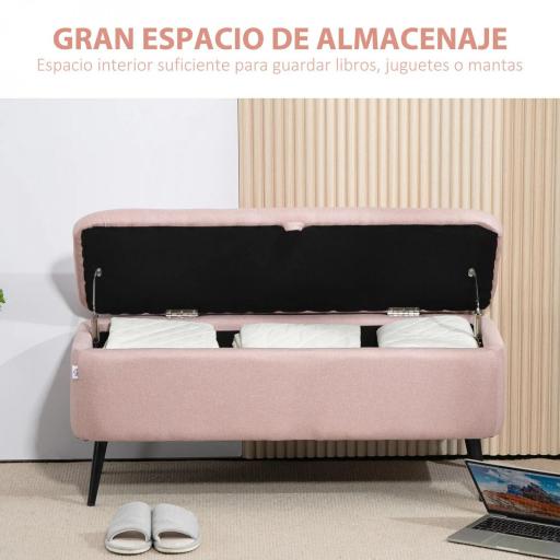 Banco de Almacenamiento con Tapa Abatible y Patas de Acero para Dormitorio Salón Entrada 101x38,5x44,5cm Rosa [6]