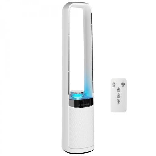 Ventilador de Torre Silencioso sin Aspas con Luces LED de 4 Colores Mando a Distancia Temporizador de 12 horas Blanco [9]