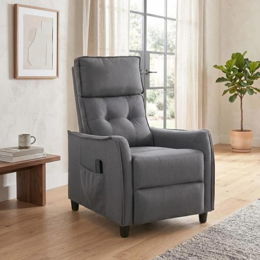 Sillón de Masaje Reclinable con Reposapiés 2 Zonas de Masaje Asiento de Muelles Bolsillos Tapizado en Lino Gris [8]