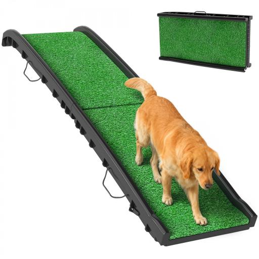 Rampa para Perros con Césped Artificial 155 cm Rampa para Perros para Coche Plegable con Asa Ángulo Ajustable Verde [8]