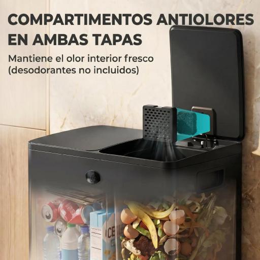 Papelera de Cocina de Acero Inoxidable con 2 Compartimentos 2x20L Pedal Tapas de Cierre Suave y Cubo Extraíble Negro [3]