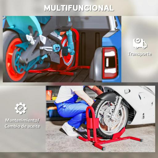 Caballete de Moto Delantera Soporte para Rueda Delantera de Moto Ajustable en 3 Niveles 60x55x43 cm Rojo [5]