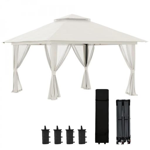 Carpa Plegable Pop-up con Altura Ajustable Protección UV50+ Doble Techo y Mosquiteras 4x4x2,8 m Crema [10]