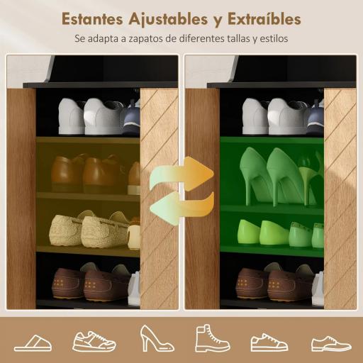 Zapatero Entrada Recibidor con 2 Puertas Estantes Ajustables y Compartimento Abierto 75x35x104 cm Negro y Natural [2]