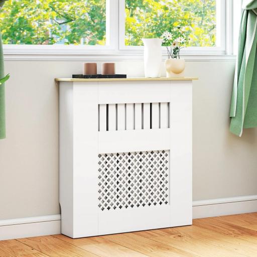 Cubre Radiadores 78x19x81 cm Cubierta para Radiador Diseño Moderno de Listones y Nido de Abeja Blanco [1]