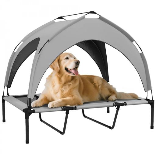 Cama para Perros Elevada con Toldo Marco de Acero y Bolsa de Transporte para Interior Exterior 106x76x94 cm Gris Claro [7]