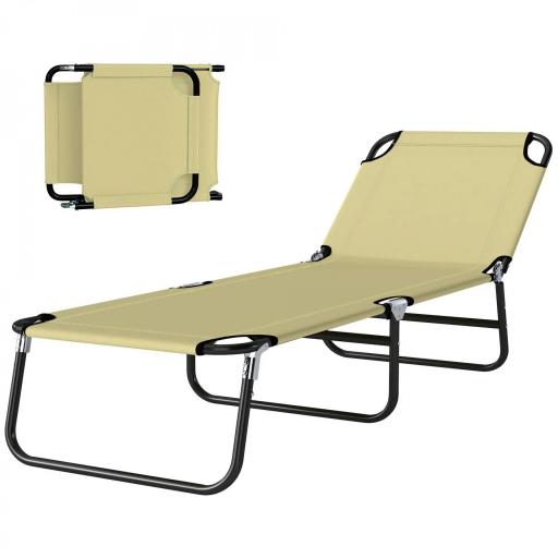 Tumbona Plegable Reclinable con Ángulo Ajustable de 5 Posiciones para Jardín Exterior Piscina Terraza Camping Carga 120 kg 188x56x28 cm Beige [8]