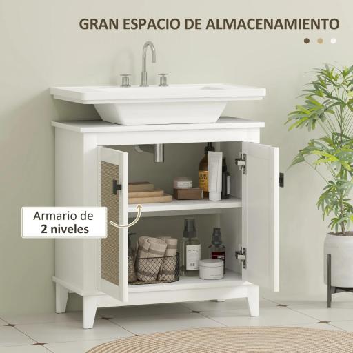 Mueble para Debajo del Lavabo con 2 Puertas 2 Estantes y Sistema Antivuelco para Cuarto Baño 60x30x60 cm Blanco [7]