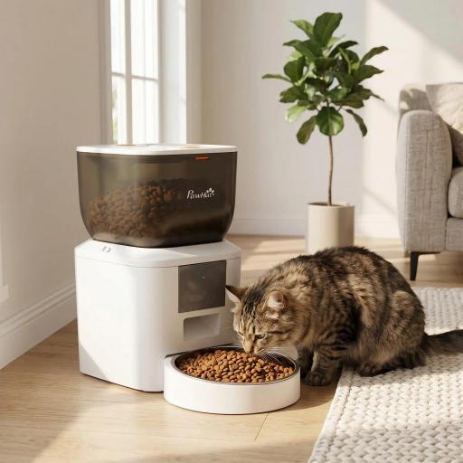 Comedero Automático 4L WiFi 2.4G para Gatos Perros con Control App 2 Cuencos 1-10 Comidas al Día Grabadora Voz 10s [0]
