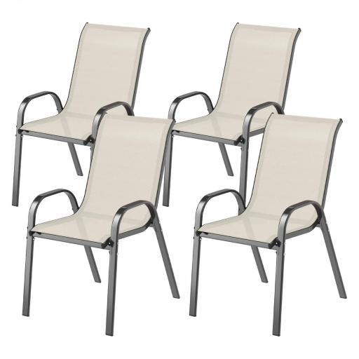 Set de 4 Sillas de Exterior Apilables con Asiento de Malla Respaldo Alto y Marco de Acero para Jardín Beige y Negro [8]