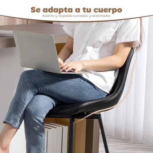 Juego de 2 Taburetes de Bar, Sillas de Bar Giratorio 360° Tapizado en Cuero Sintético con Respaldo y Reposapiés Negro [4]