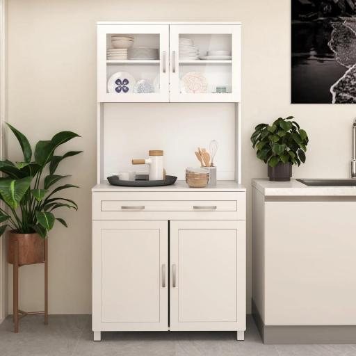 Mueble Aparador auxiliar de Cocina Alacena Armario de Comedor con Estantes Interiores Ajustables y Cajón 80x48x170 cm Blanco