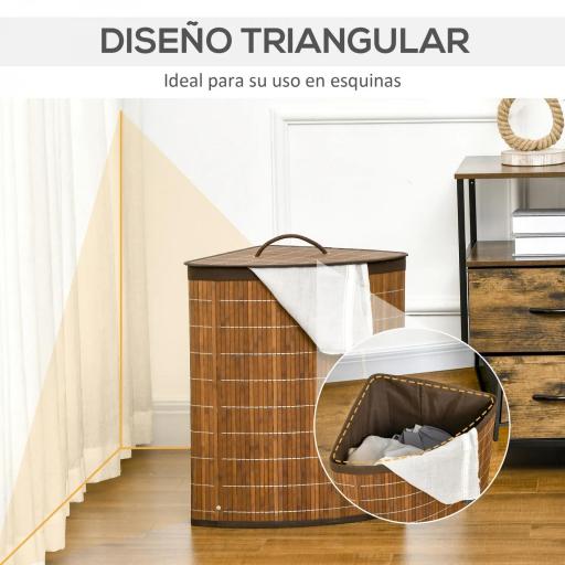 Cesto para Ropa Sucia de Bambú Capacidad de 55L Cesta para la Colada en Forma de Abanico 38x38x57 cm Marrón [4]