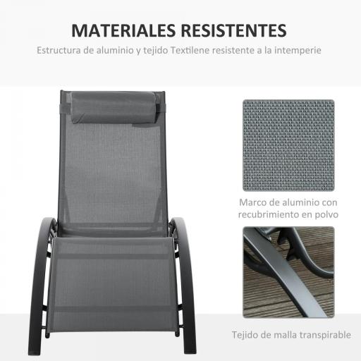 Tumbona Reclinable de Aluminio con Respaldo Ajustable en 5 Posiciones y Reposacabezas Extraíble Acolchado Textelino [3]