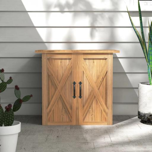 Caseta de Jardín Exterior de Madera con 2 Puertas Magnéticas para Almacenamiento de Herramientas 77x55x72 cm Marrón [5]