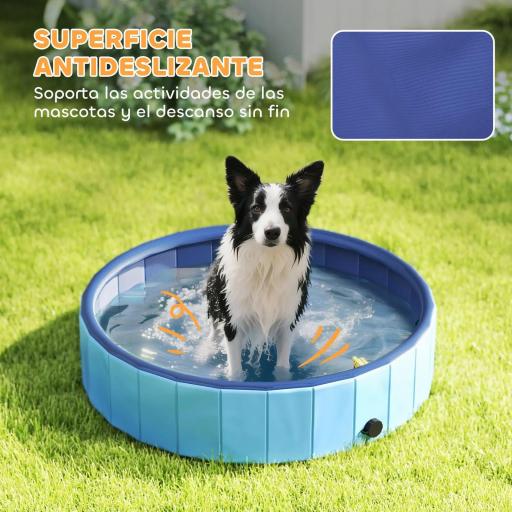 Piscina para Perros Medianos y Pequeños Plegable con Aspersor de PVC Antideslizante Resistente Ø100x30 cm Azul Claro [3]